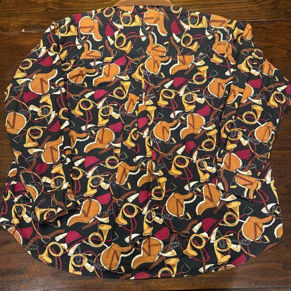 Vtg 90s Rhythm Blue Equestrian Shirt Fx Velvet Collar Horse Saddle Horn Print XL - Picture 10 of 15